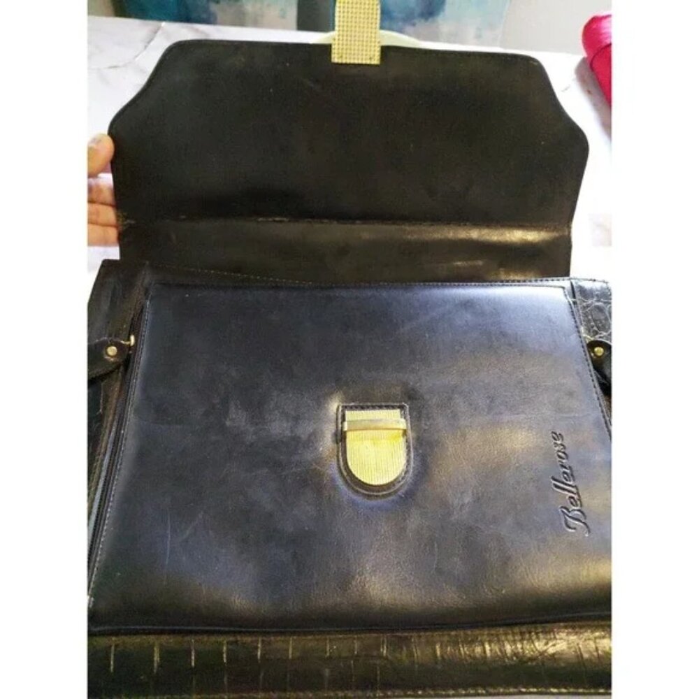 vintage Bellerose Faux Leather briefcase portfolio 80s classic Missing Strap - Picture 10 of 16